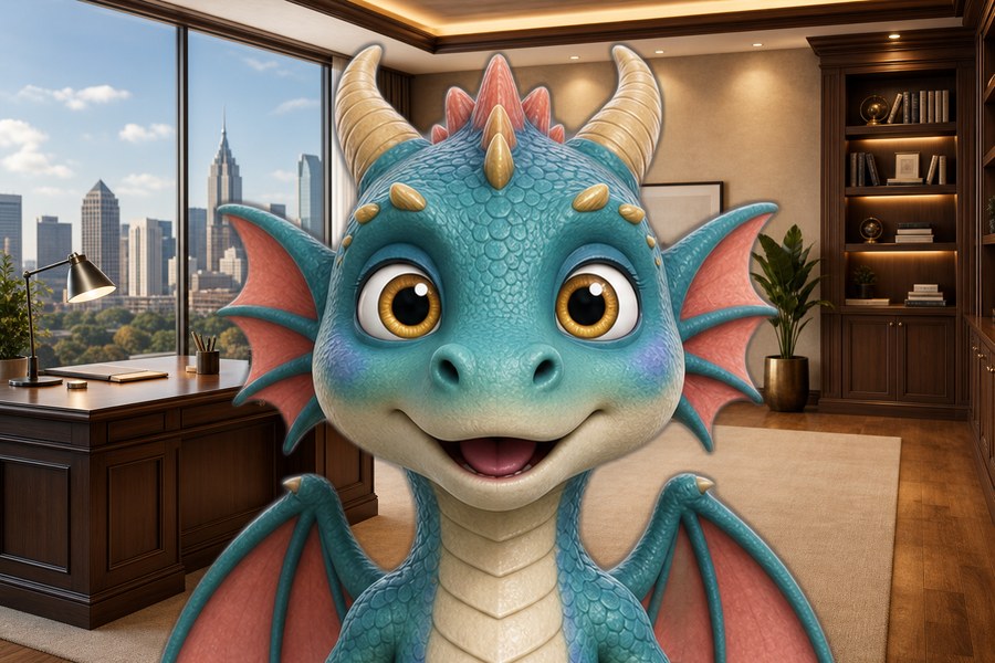 Dragon, an AI teammate, in an executive office