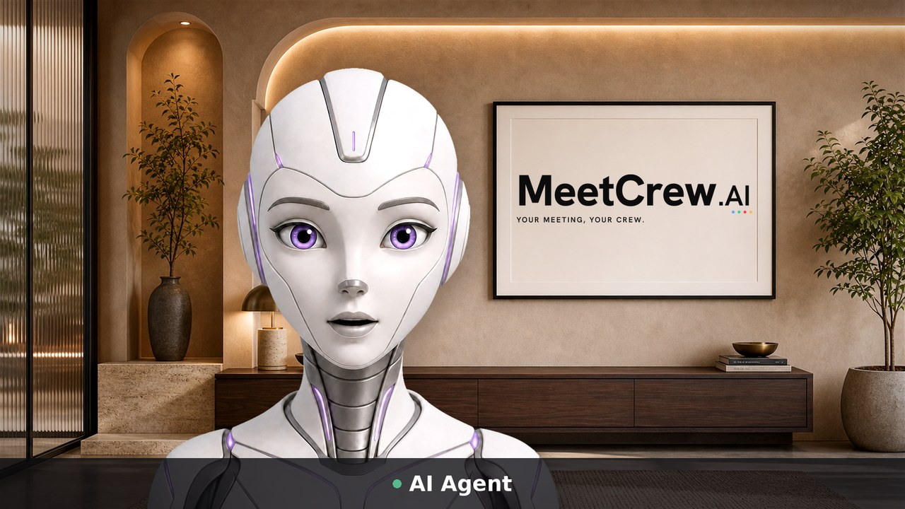 A MeetCrew teammate in a meeting tile, labeled AI Agent